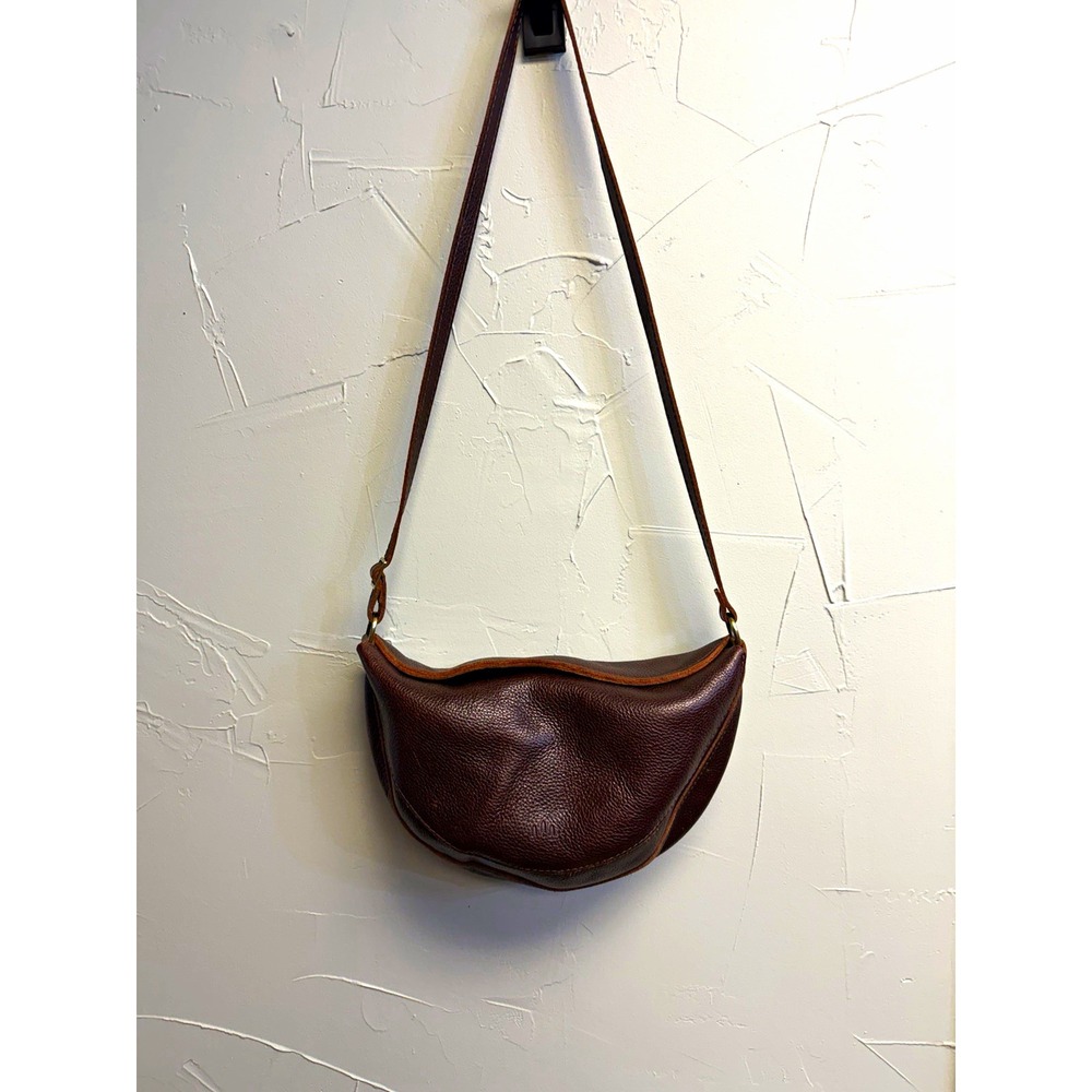 Portland Leather Goods Brown Pebbled Leather Crescent Crossbody Shoulder Bag